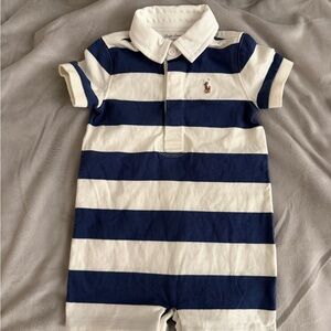 Ralph Lauren Navy and White Striped Polo Romper